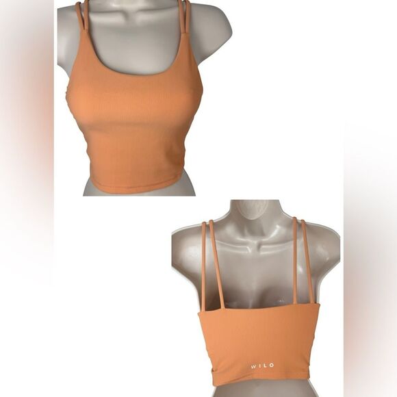 Wilo The Label Orange Ribbed Longline Cami Strap Athletic Sports Bra Tank Top - Picture 1 of 5